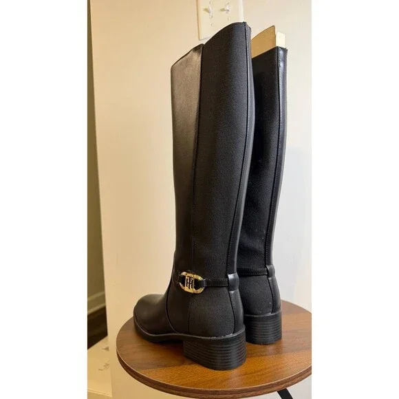 Tommy Hilfiger Imizza Boots 7.5M Black Faux Leather Knee‑High NIB msrp$159 - Picture 13 of 15